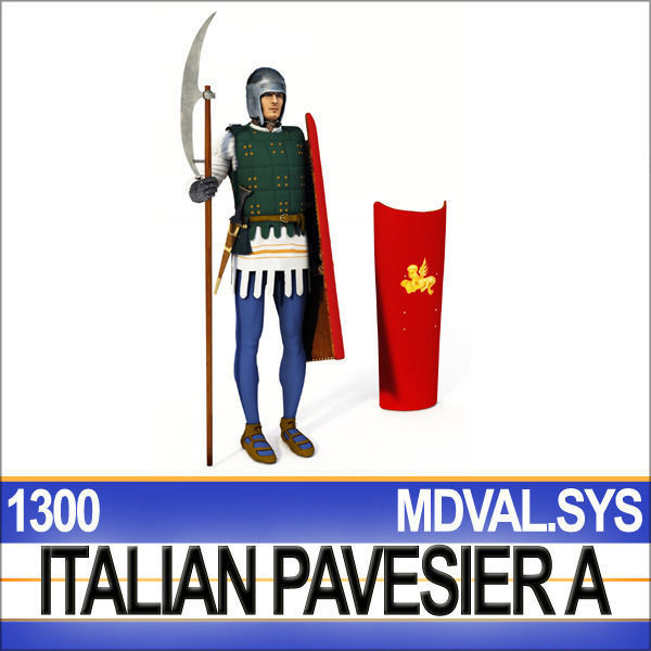 Italian Pavesier Soldier Props 1300 Poser Daz 3D model_5