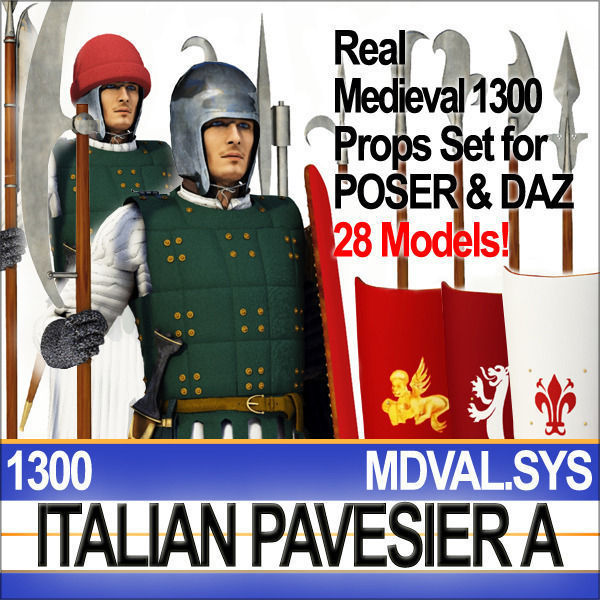 Italian Pavesier Soldier Props 1300 Poser Daz 3D model_31