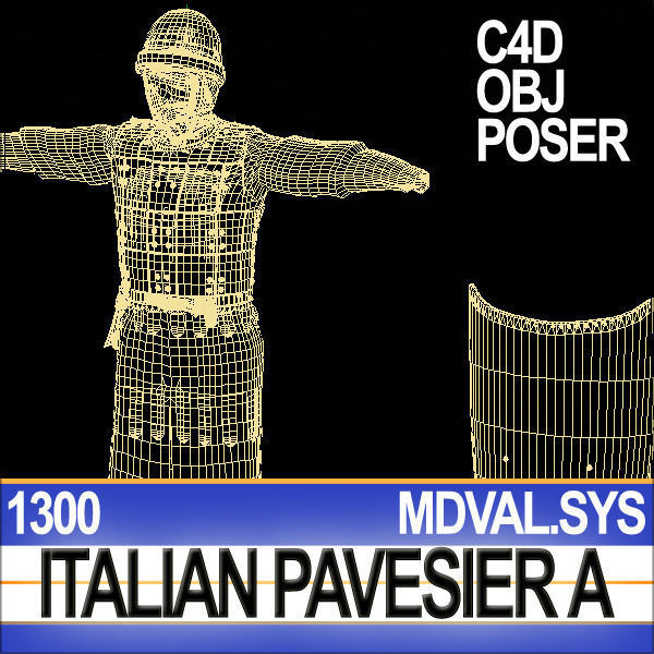 Italian Pavesier Soldier Props 1300 Poser Daz 3D model_29