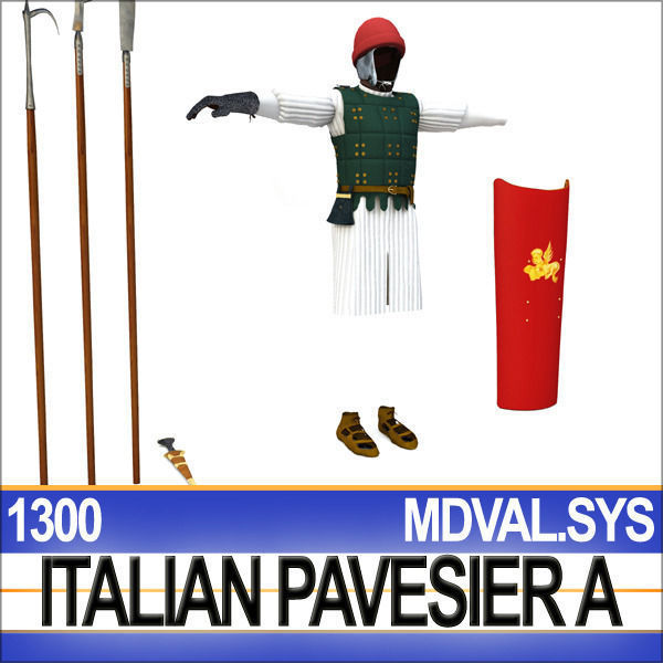 Italian Pavesier Soldier Props 1300 Poser Daz 3D model_14