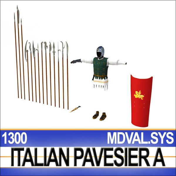 Italian Pavesier Soldier Props 1300 Poser Daz 3D model_12