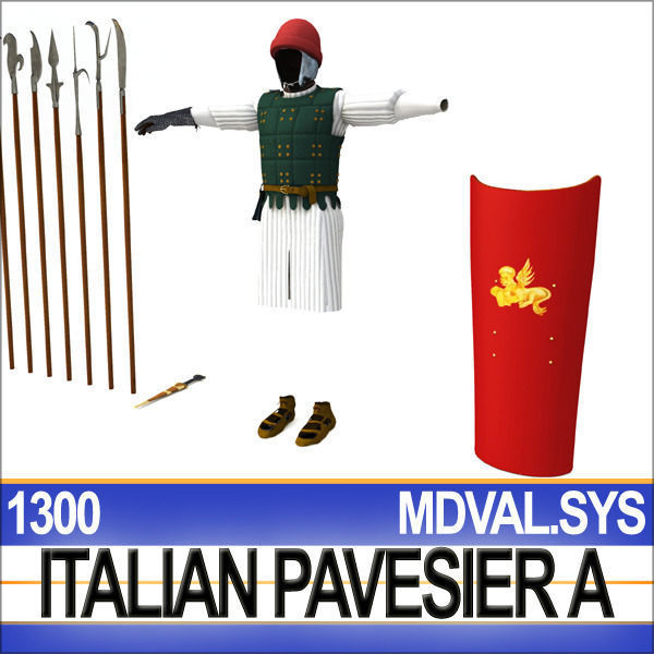 Italian Pavesier Soldier Props 1300 Poser Daz 3D model_13