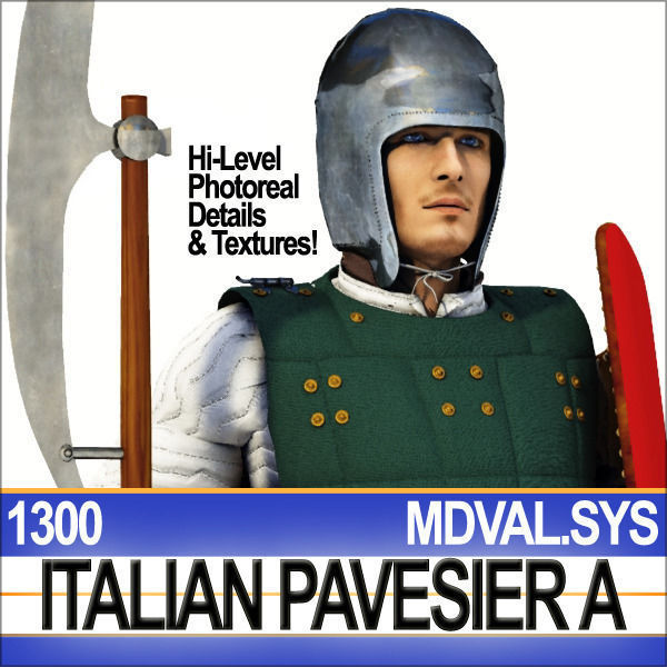 Italian Pavesier Soldier Props 1300 Poser Daz 3D model_2