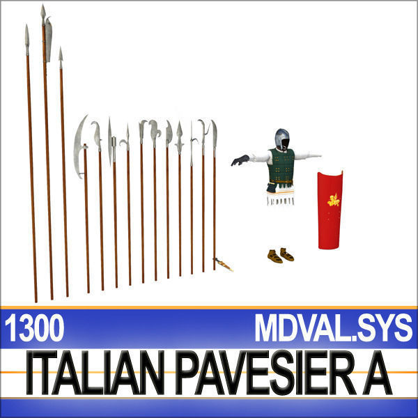 Italian Pavesier Soldier Props 1300 Poser Daz 3D model_11