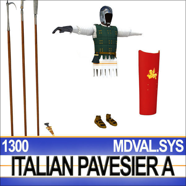 Italian Pavesier Soldier Props 1300 Poser Daz 3D model_17
