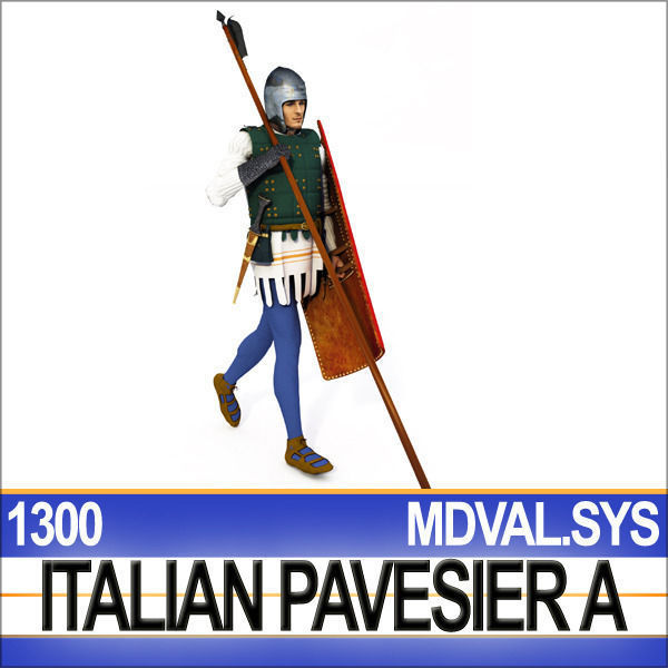 Italian Pavesier Soldier Props 1300 Poser Daz 3D model_4