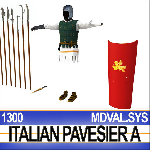 Italian Pavesier Soldier Props 1300 Poser Daz 3D model_10