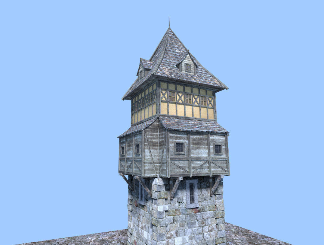 medieval watch tower  3D model_1
