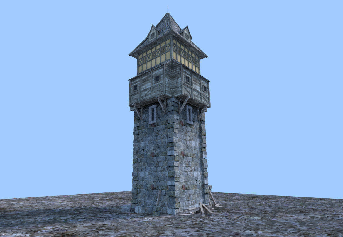 medieval watch tower  3D model_3