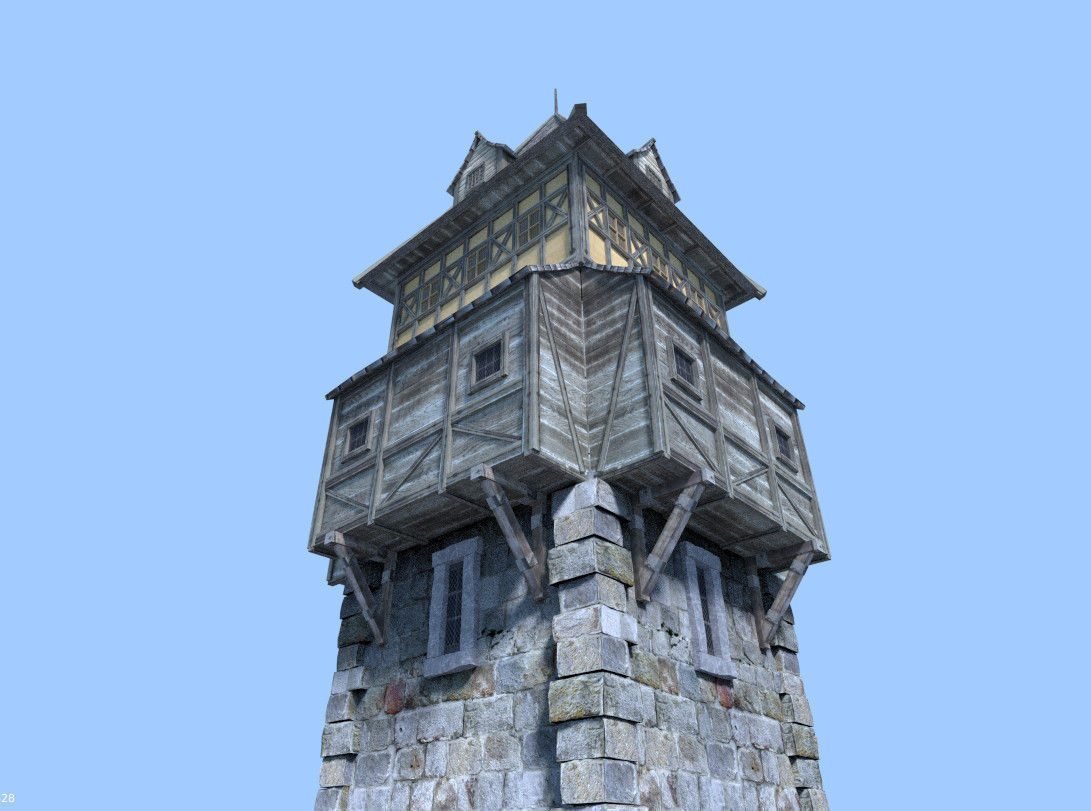 medieval watch tower  3D model_2