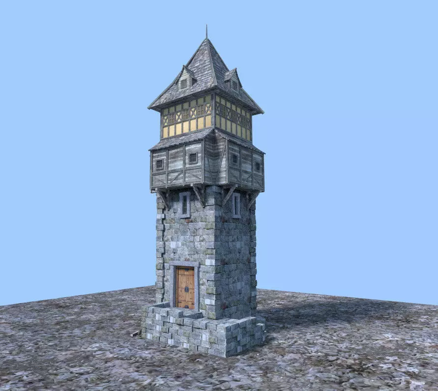 medieval watch tower  3D model_0