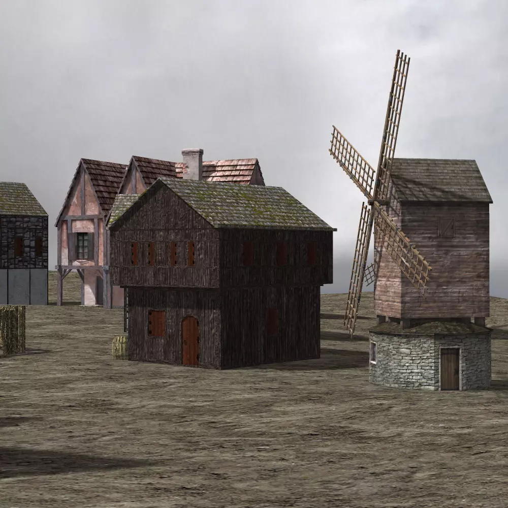 Medieval Village 3D model_0