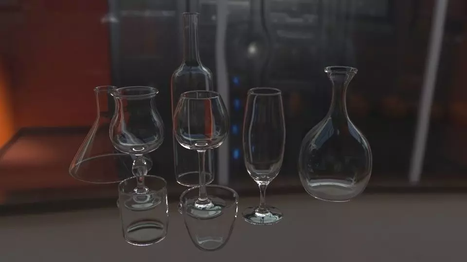 Glasses Collection on table Low-poly 3D model