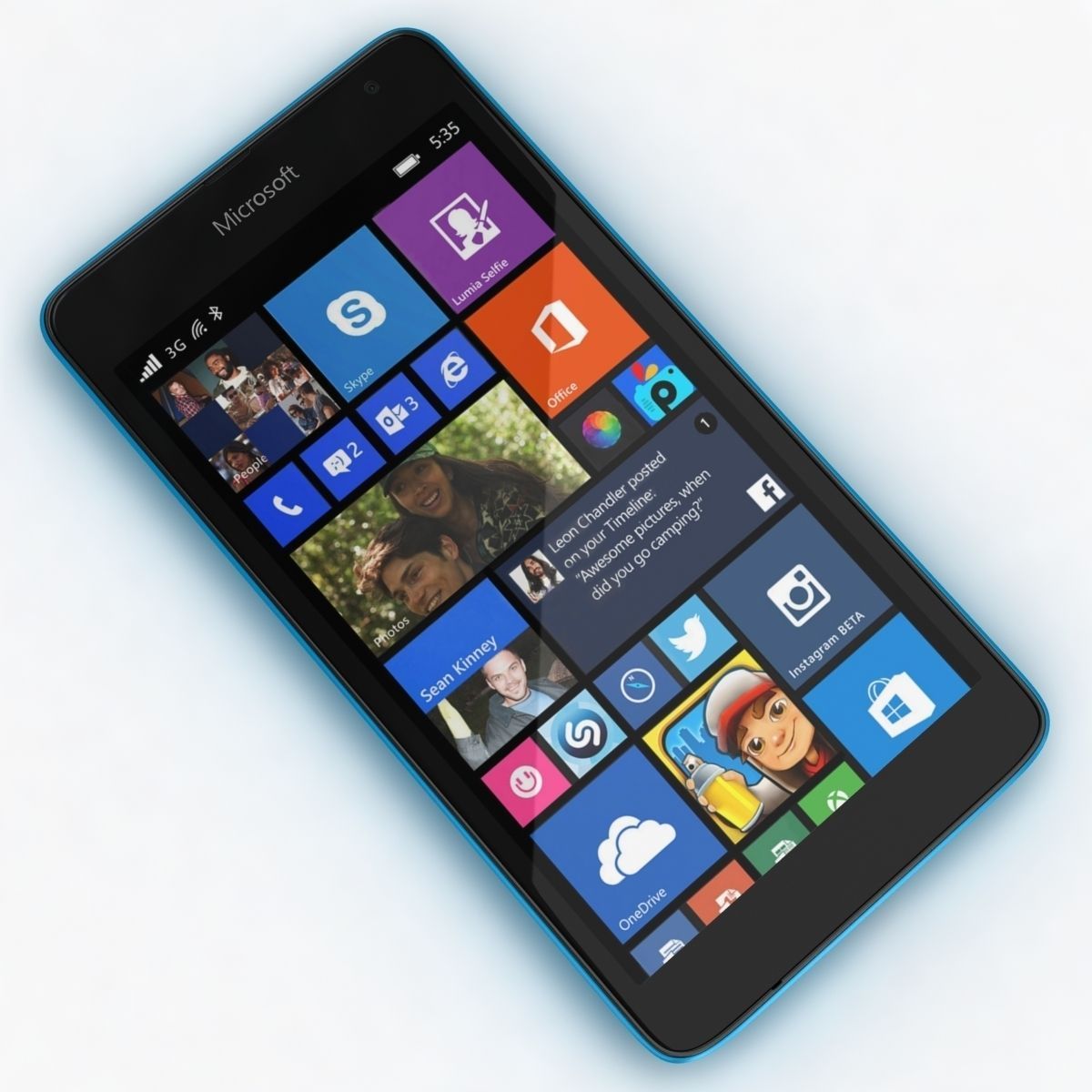 Microsoft Lumia 535 and Dual SIM Blue Low-poly 3D model_5