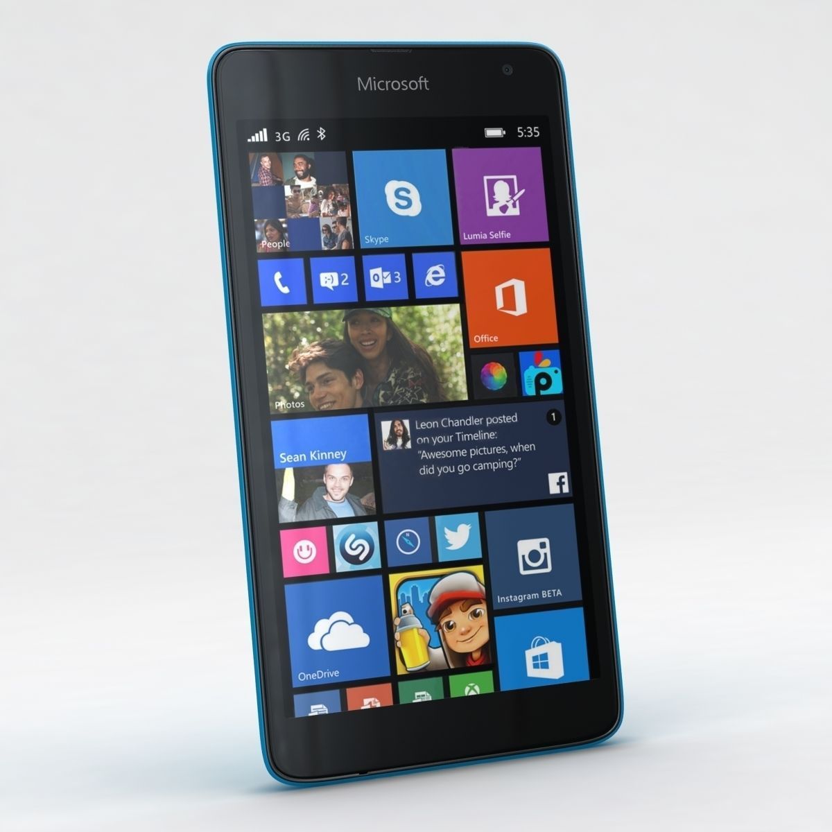 Microsoft Lumia 535 and Dual SIM Blue Low-poly 3D model_1