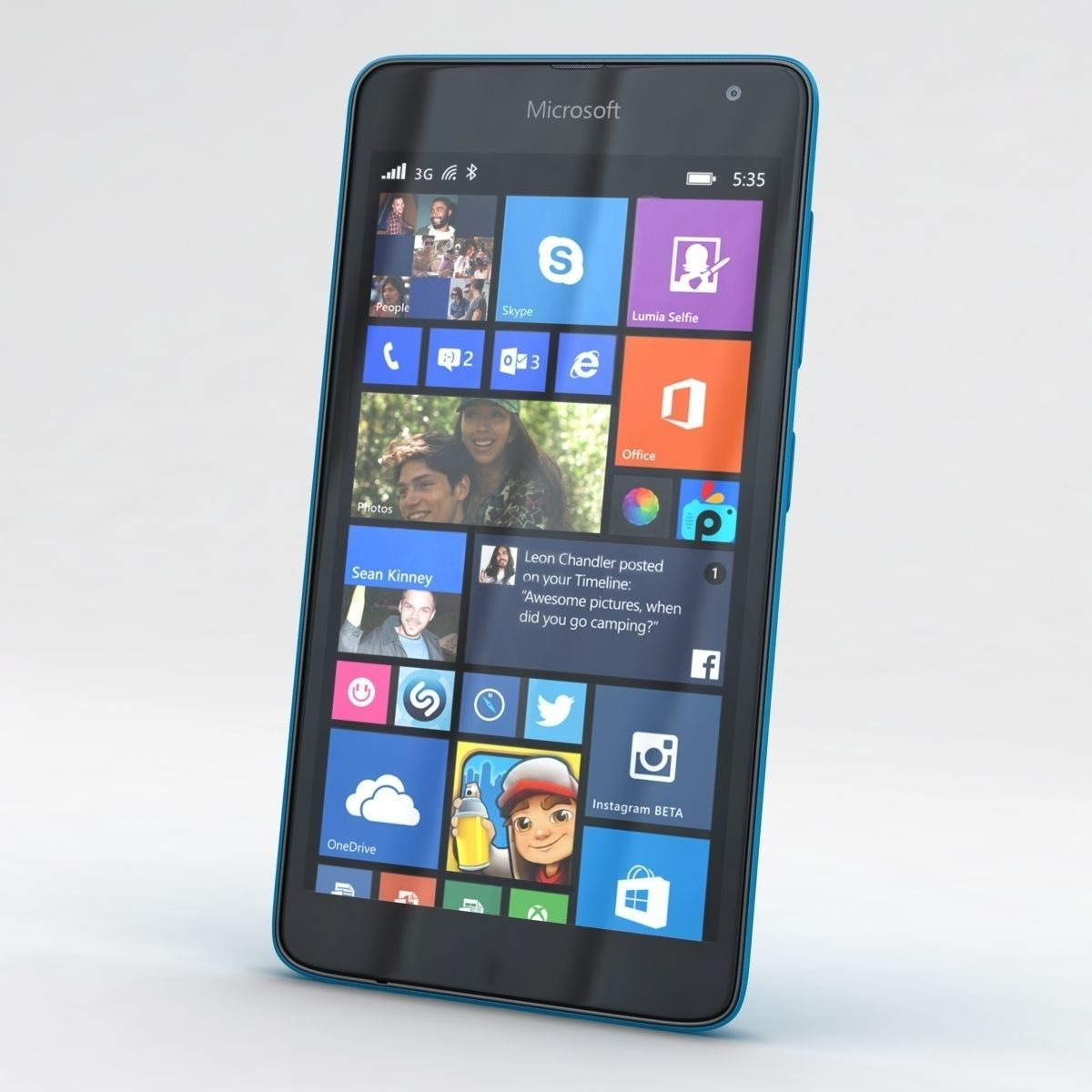Microsoft Lumia 535 and Dual SIM Blue Low-poly 3D model_2