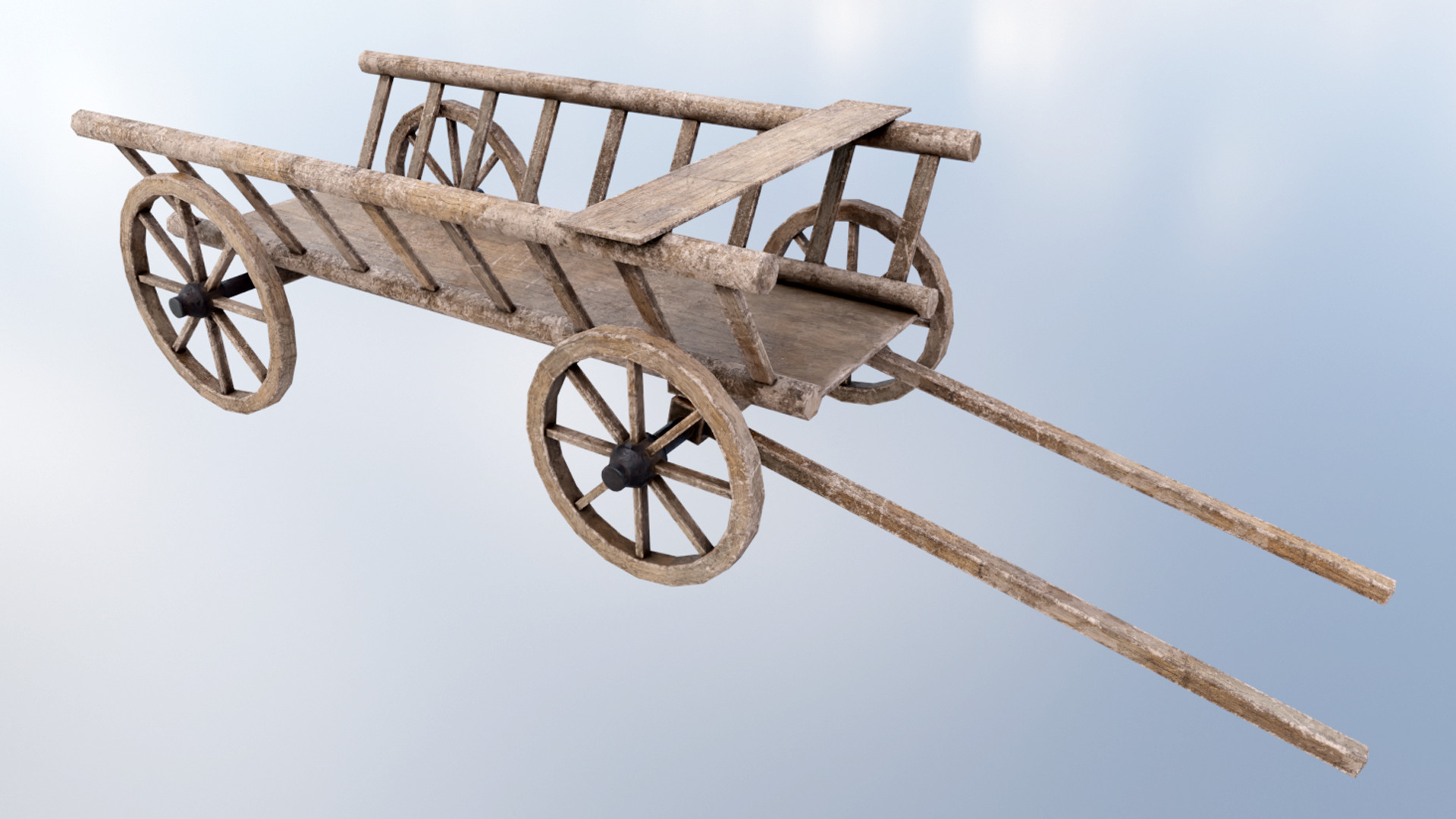 Wagon Wooden Low-poly 3D model_1