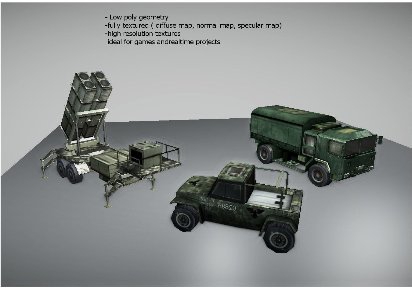military vehicles pack Low-poly 3D model_0