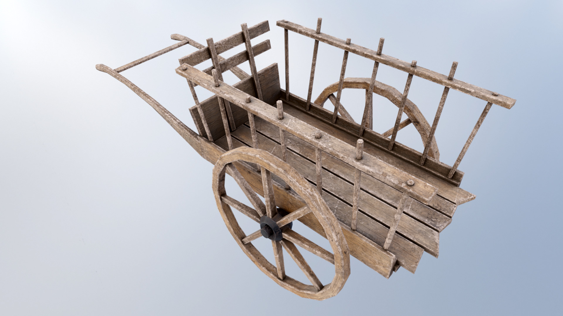 Wooden Wagon Hand Cart Low-poly 3D model_1