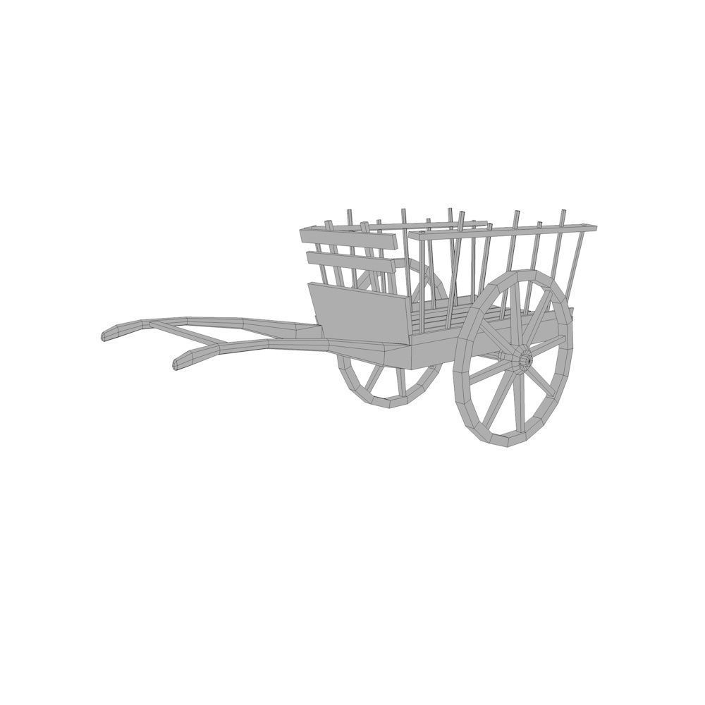 Wooden Wagon Hand Cart Low-poly 3D model_4