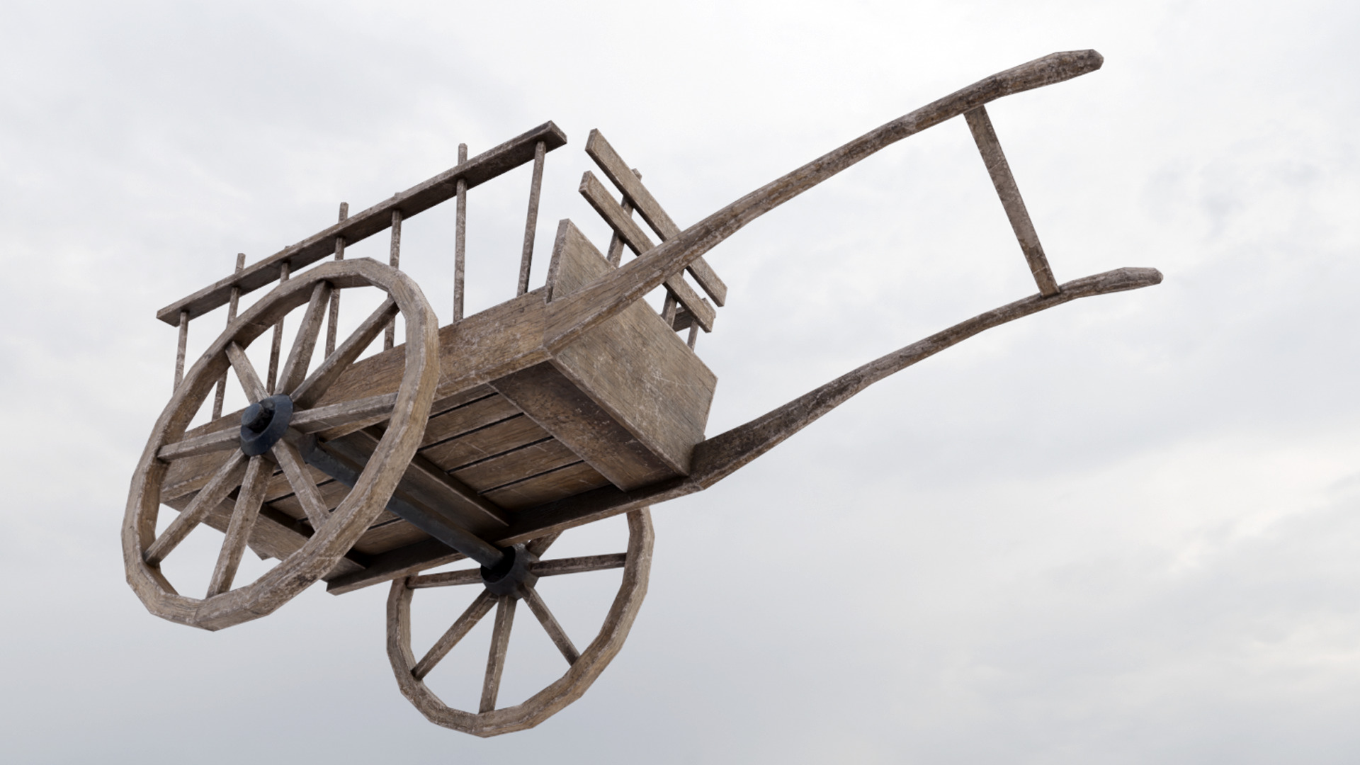 Wooden Wagon Hand Cart Low-poly 3D model_3