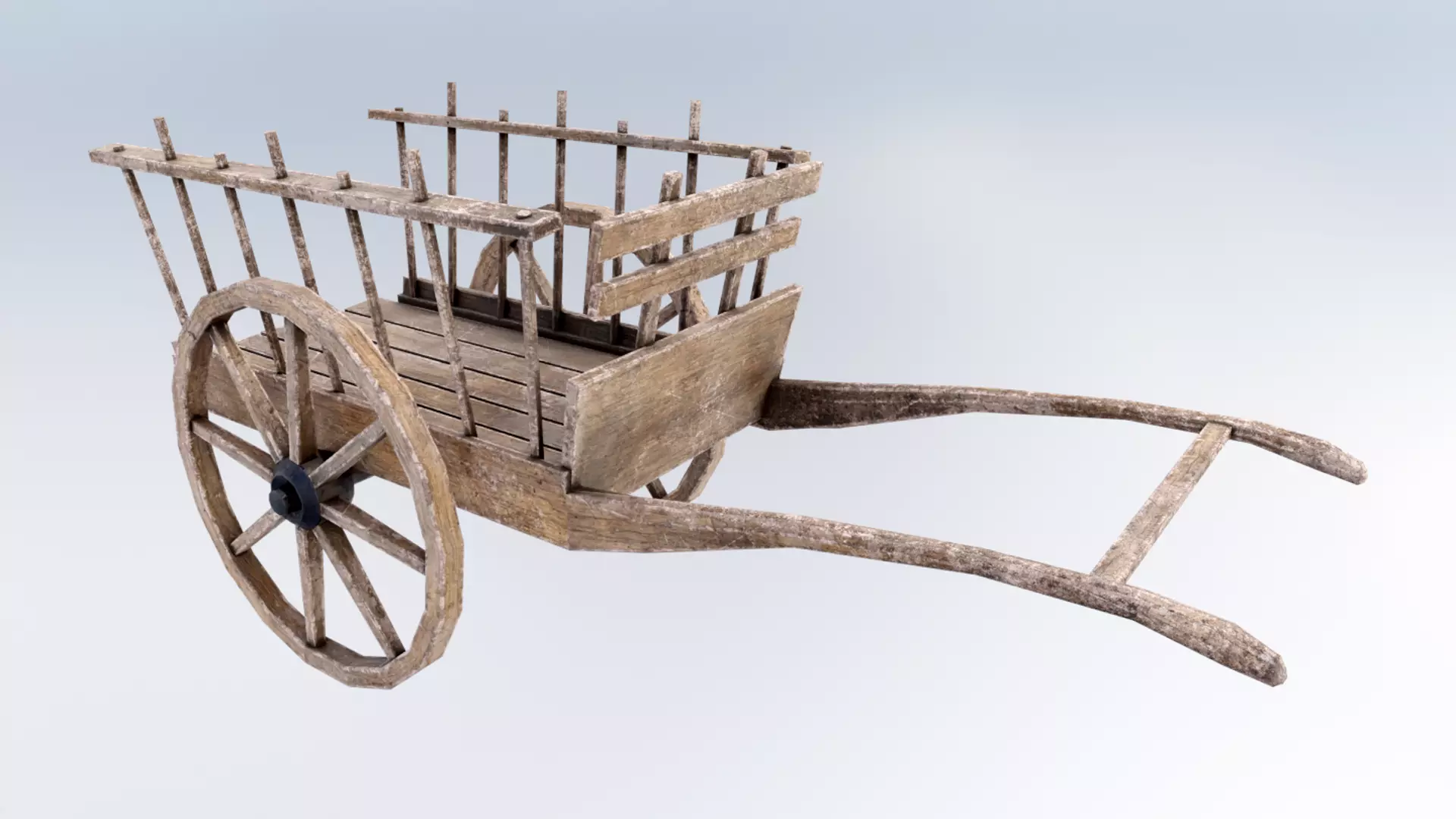 Wooden Wagon Hand Cart Low-poly 3D model_0