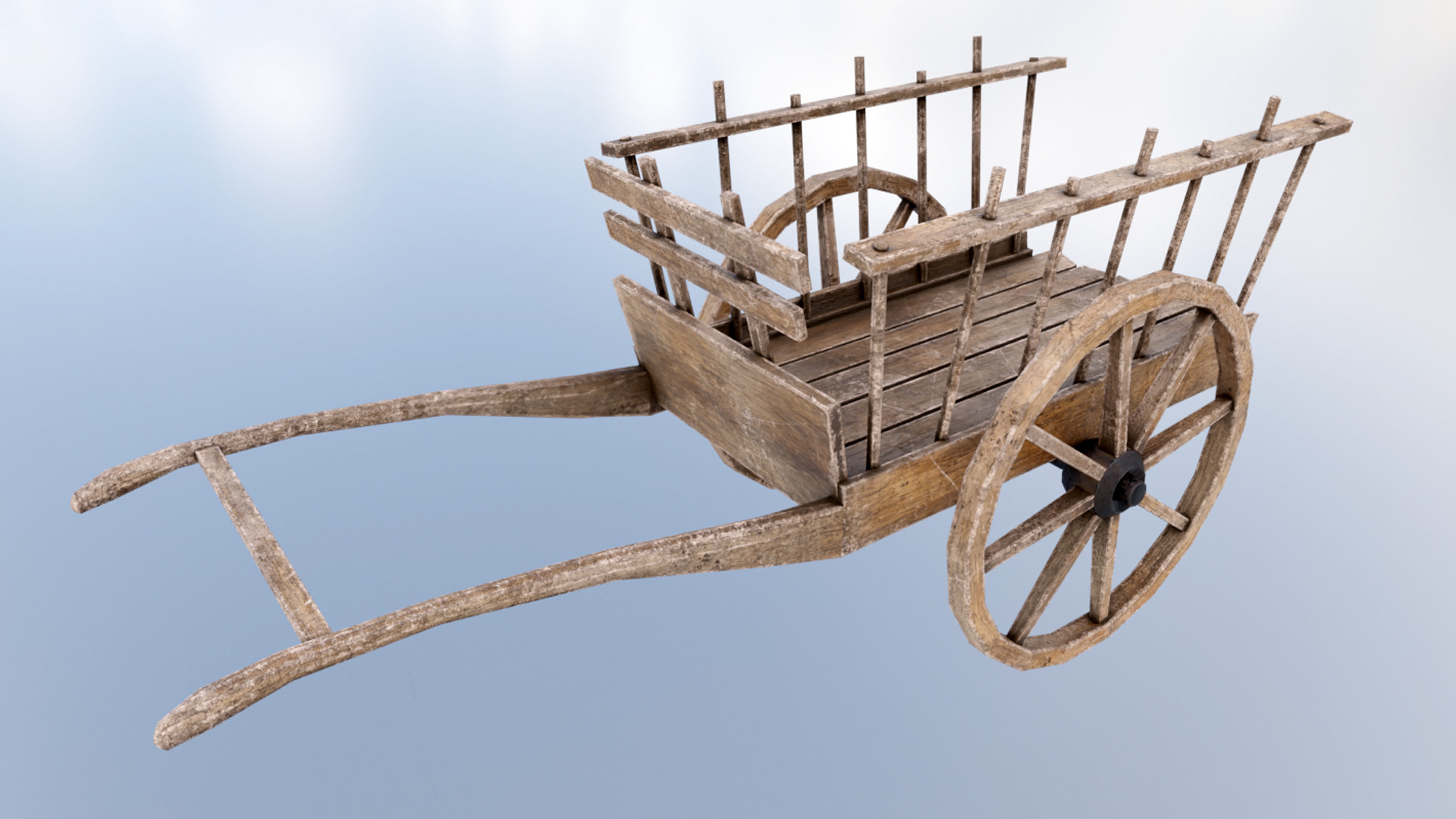 Wooden Wagon Hand Cart Low-poly 3D model_2