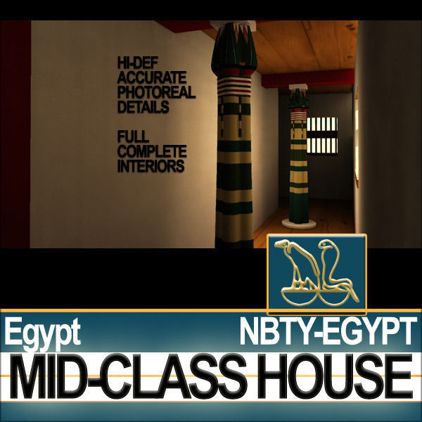 Ancient Egyptian Middle Class Complete House and Set Inter 3D model_7