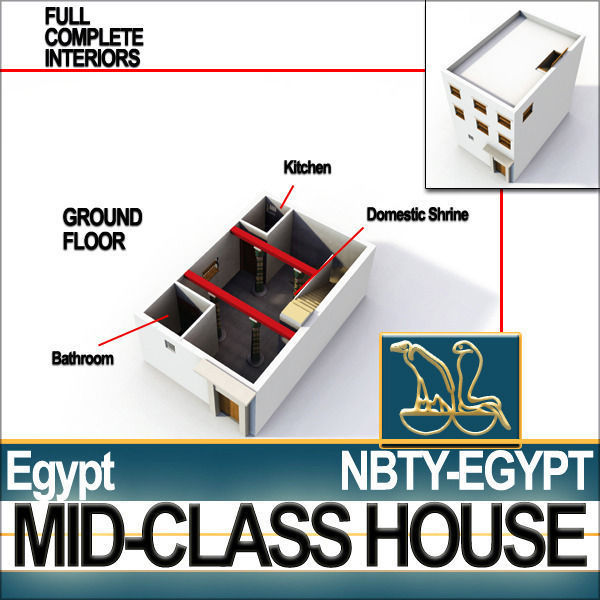 Ancient Egyptian Middle Class Complete House and Set Inter 3D model_17