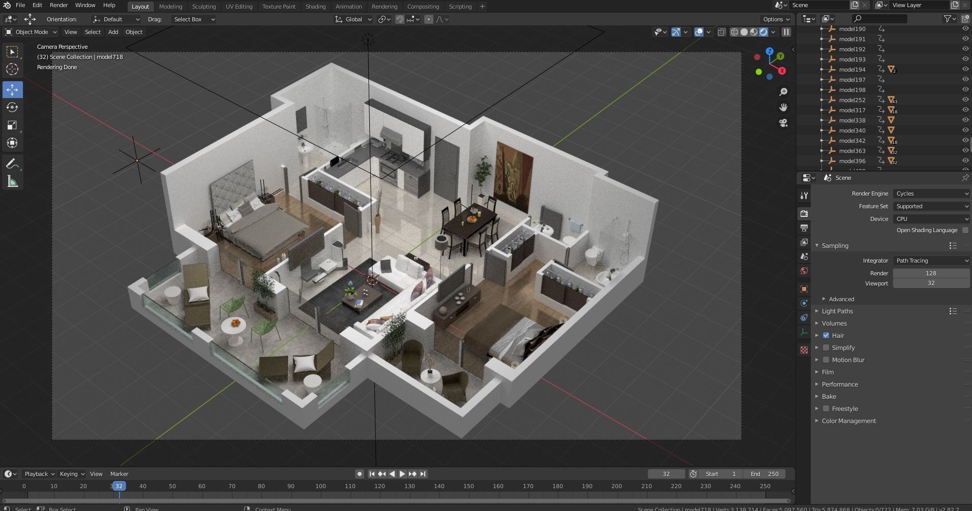 detailed floor plan 3d BLENDER ready 3D model_1