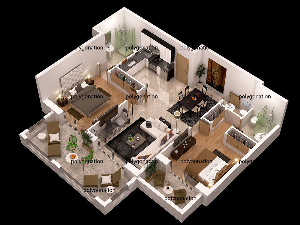 detailed floor plan 3d BLENDER ready 3D model_2