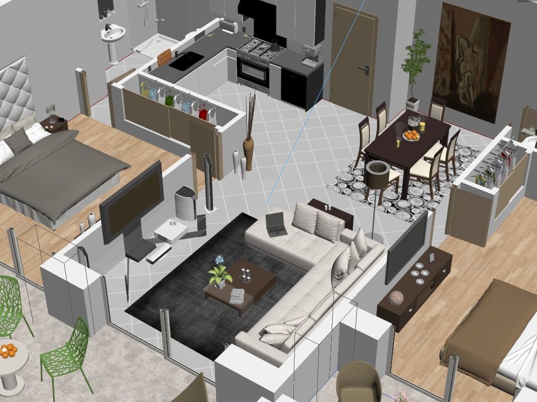 detailed floor plan 3d BLENDER ready 3D model_5