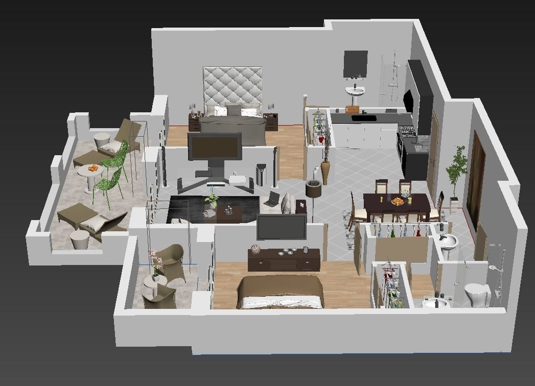 detailed floor plan 3d BLENDER ready 3D model_3