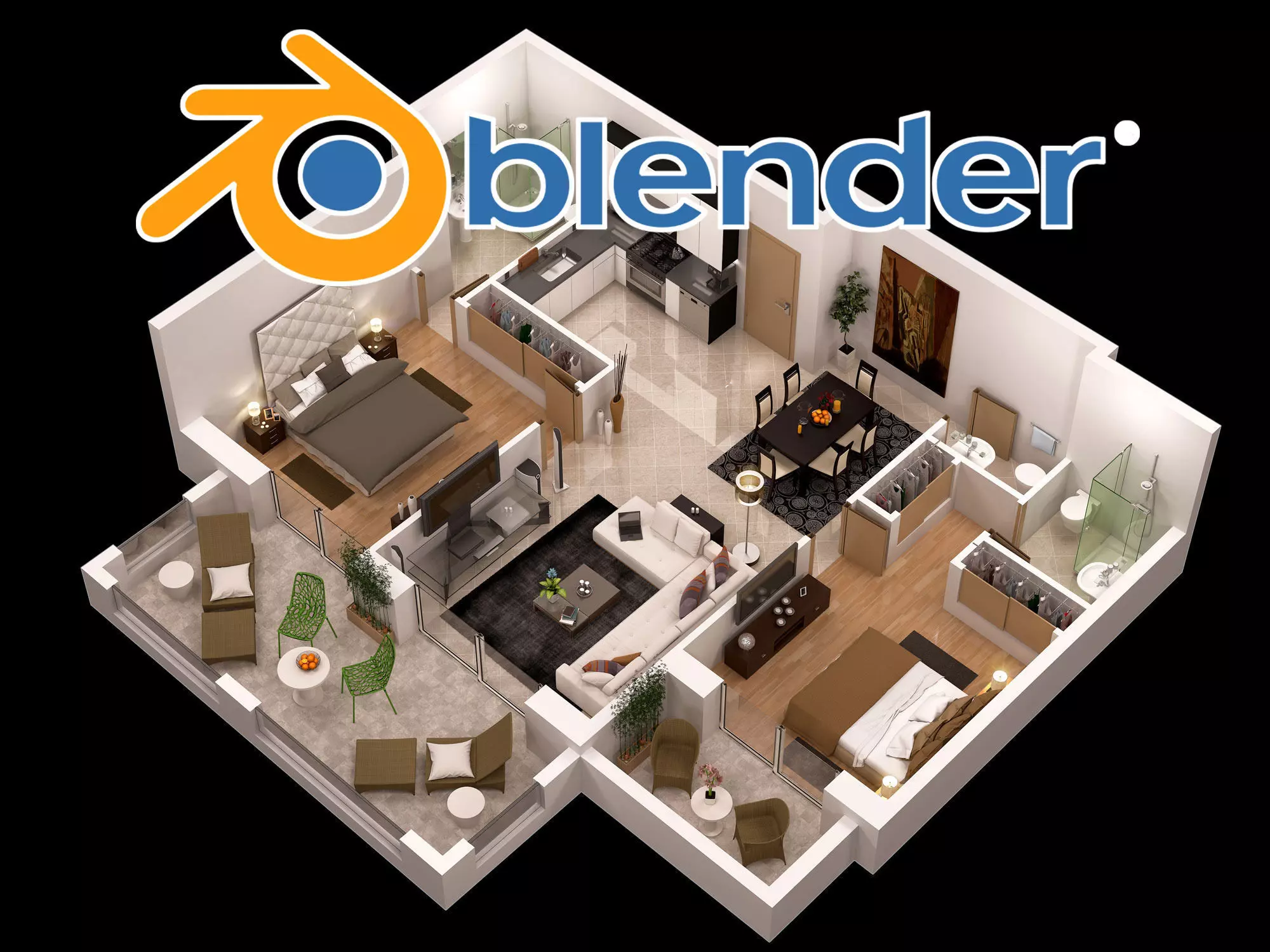 detailed floor plan 3d BLENDER ready 3D model_0
