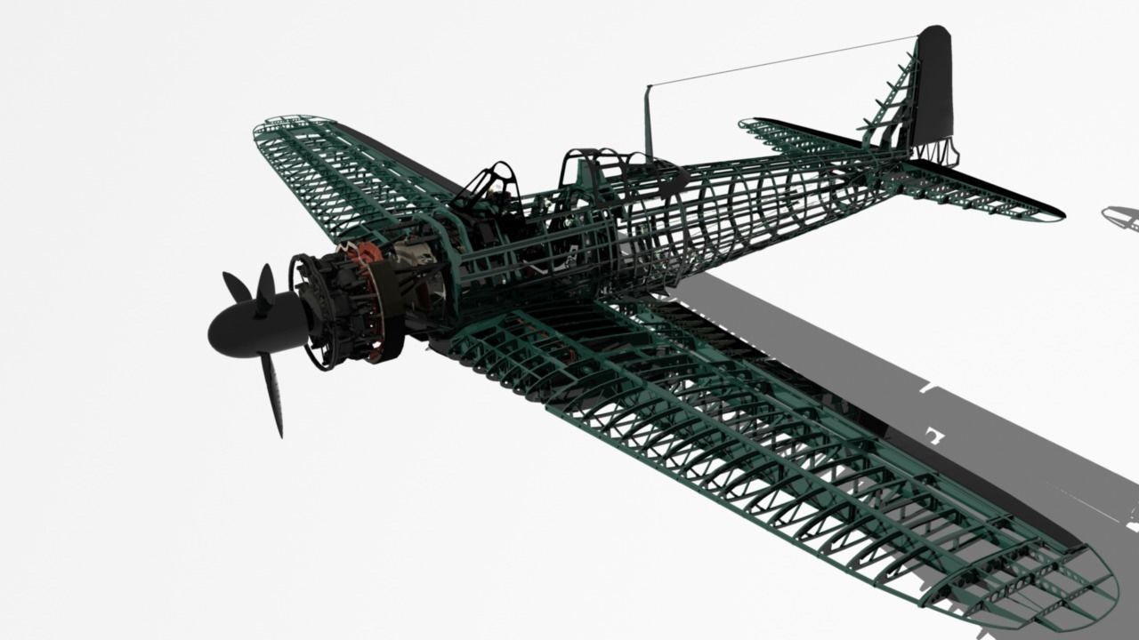 Mitsubishi A6M Zero framework 3D model_7