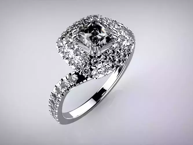 Engagement ring with square princess cut stone