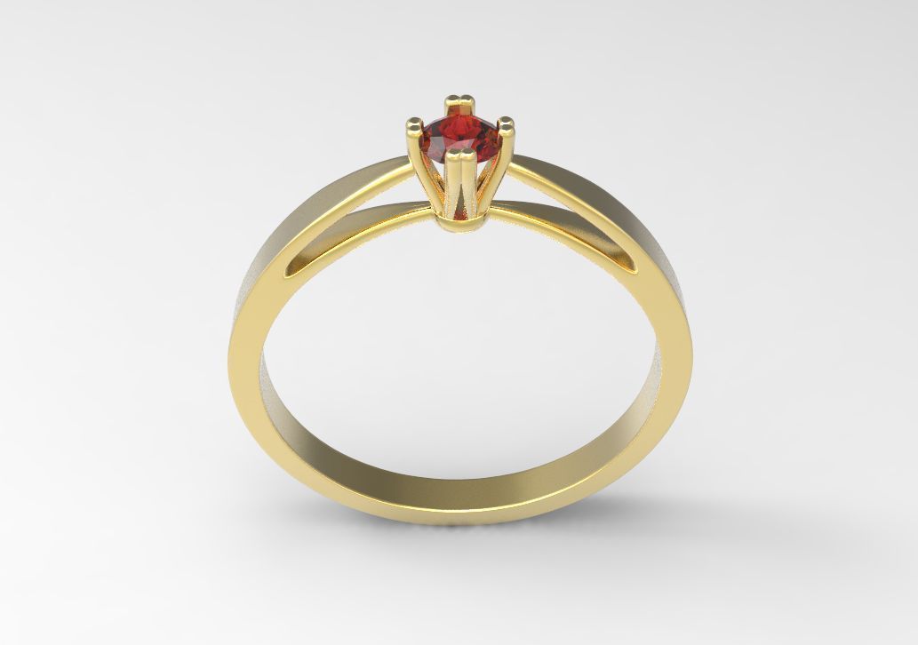 Ring gold engagement with ruby 3D print model_3