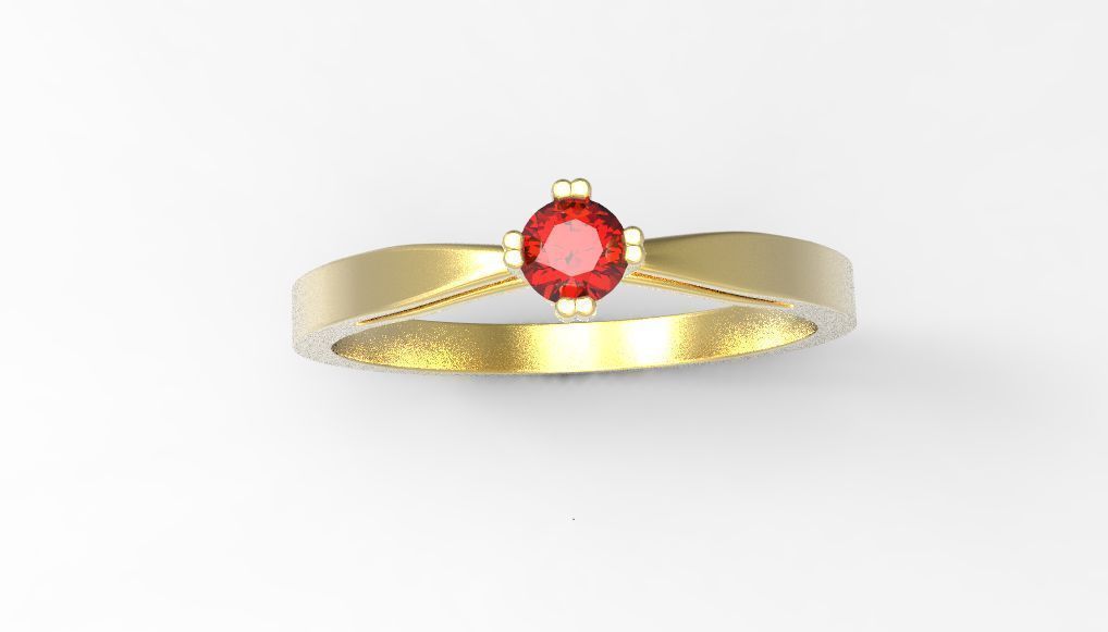 Ring gold engagement with ruby 3D print model_4