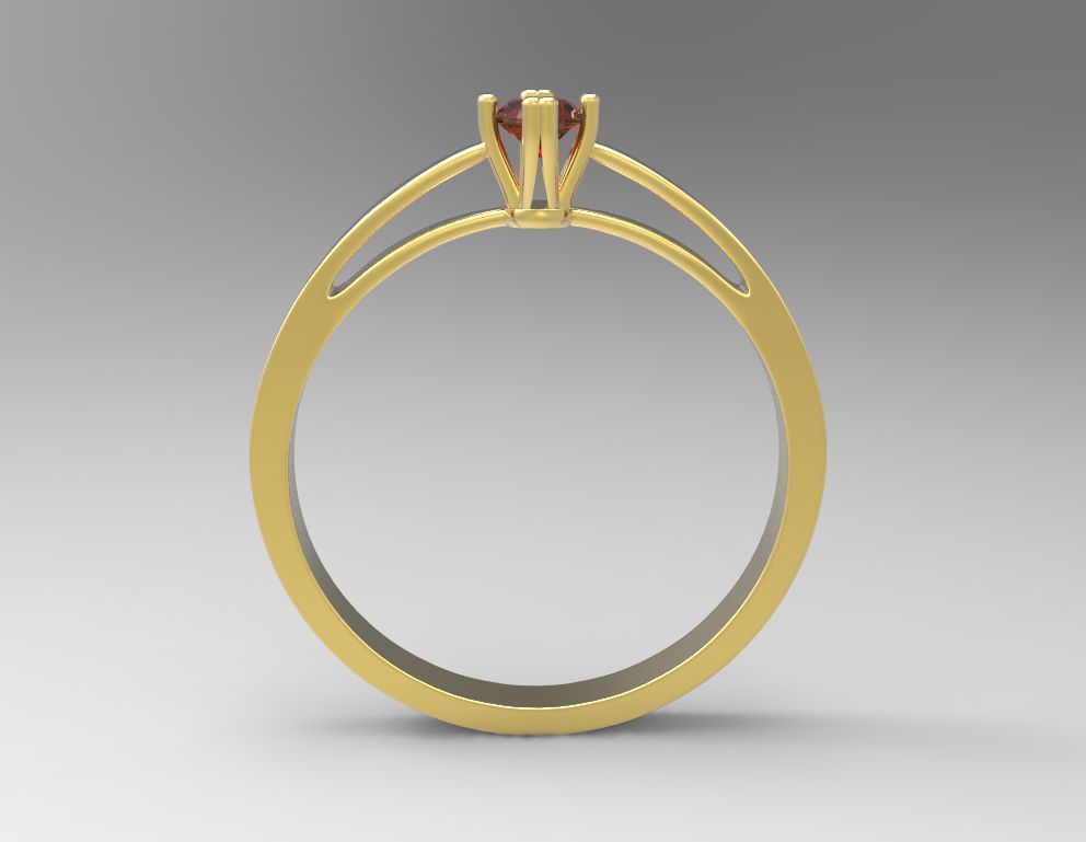 Ring gold engagement with ruby 3D print model_2