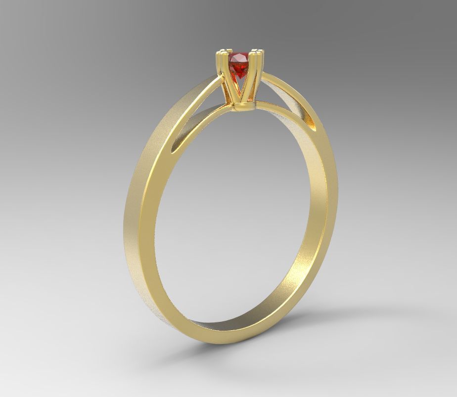 Ring gold engagement with ruby 3D print model_1