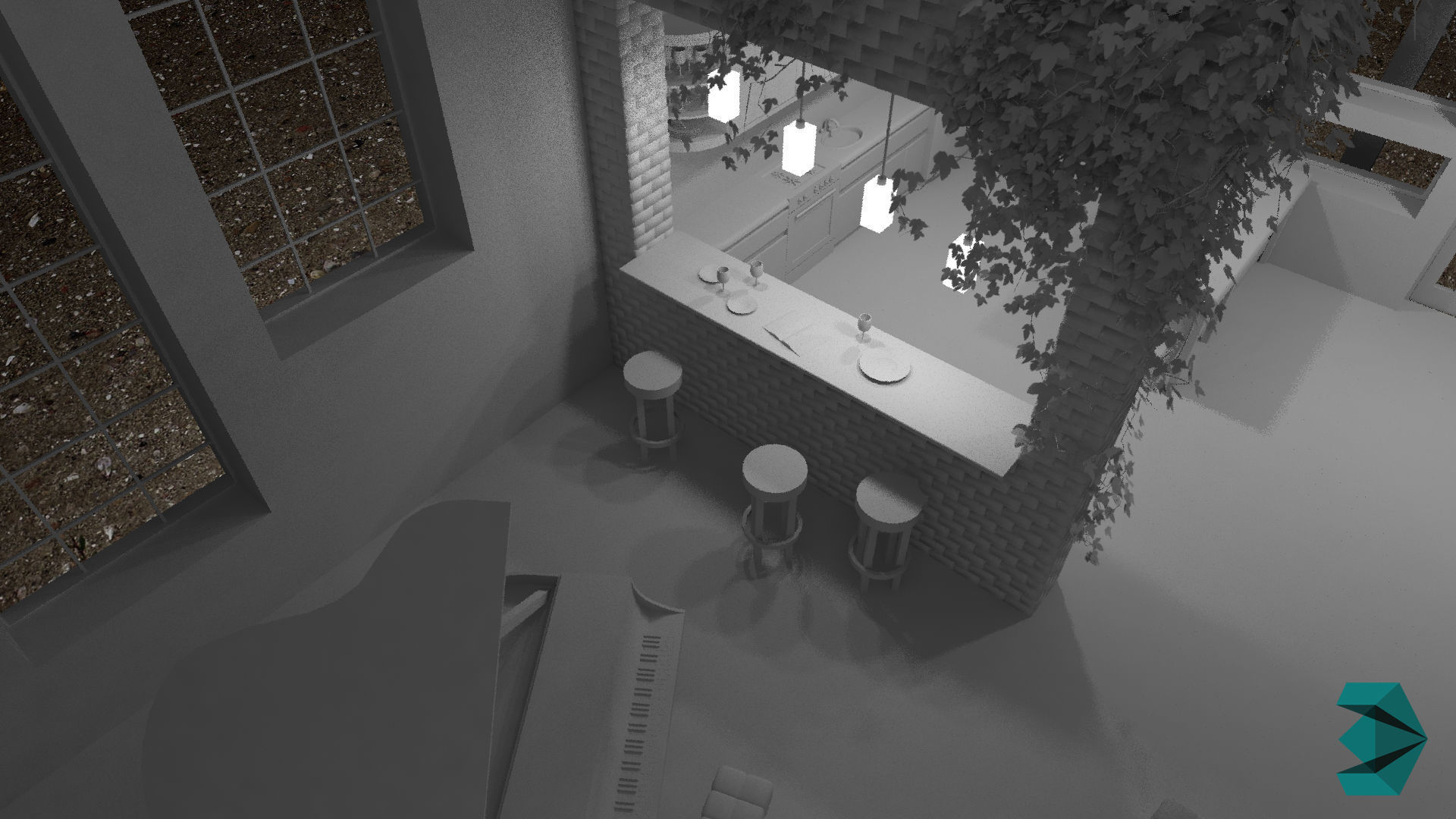 Modern loft with living room kitchen and balcony Low-poly 3D model_5