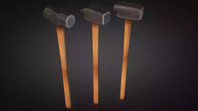 Sledgehammers three hammers on wooden stick Low-poly 3D model