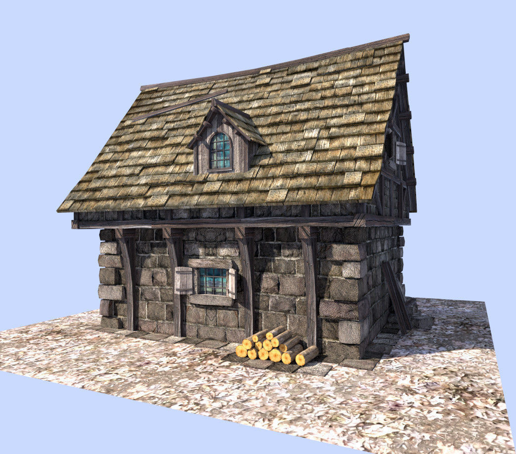medieval style house Low-poly 3D model_8