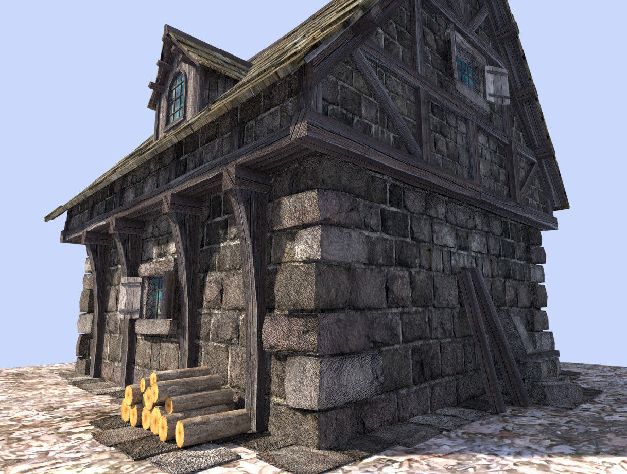 medieval style house Low-poly 3D model_5