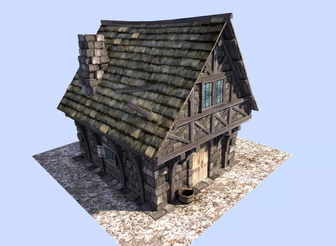 medieval style house Low-poly 3D model_0