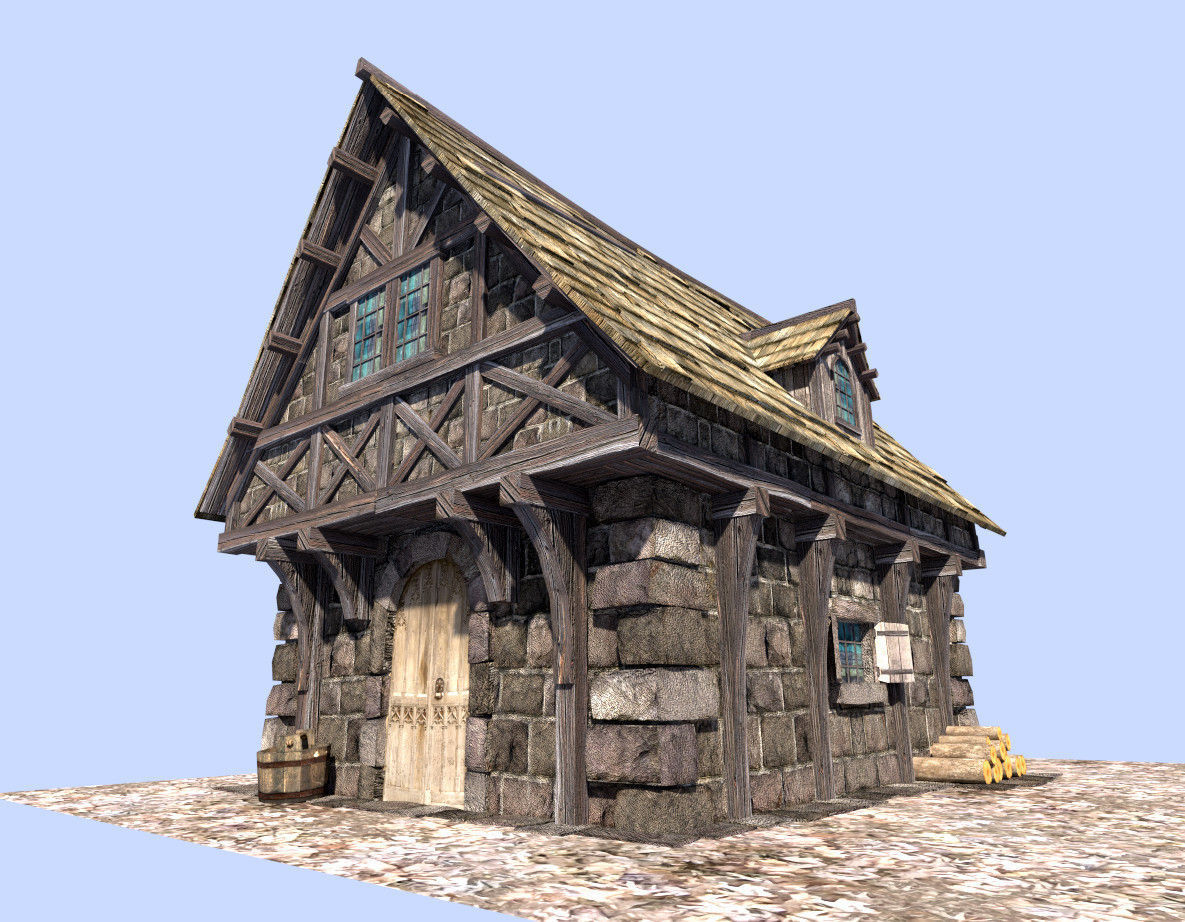 medieval style house Low-poly 3D model_1