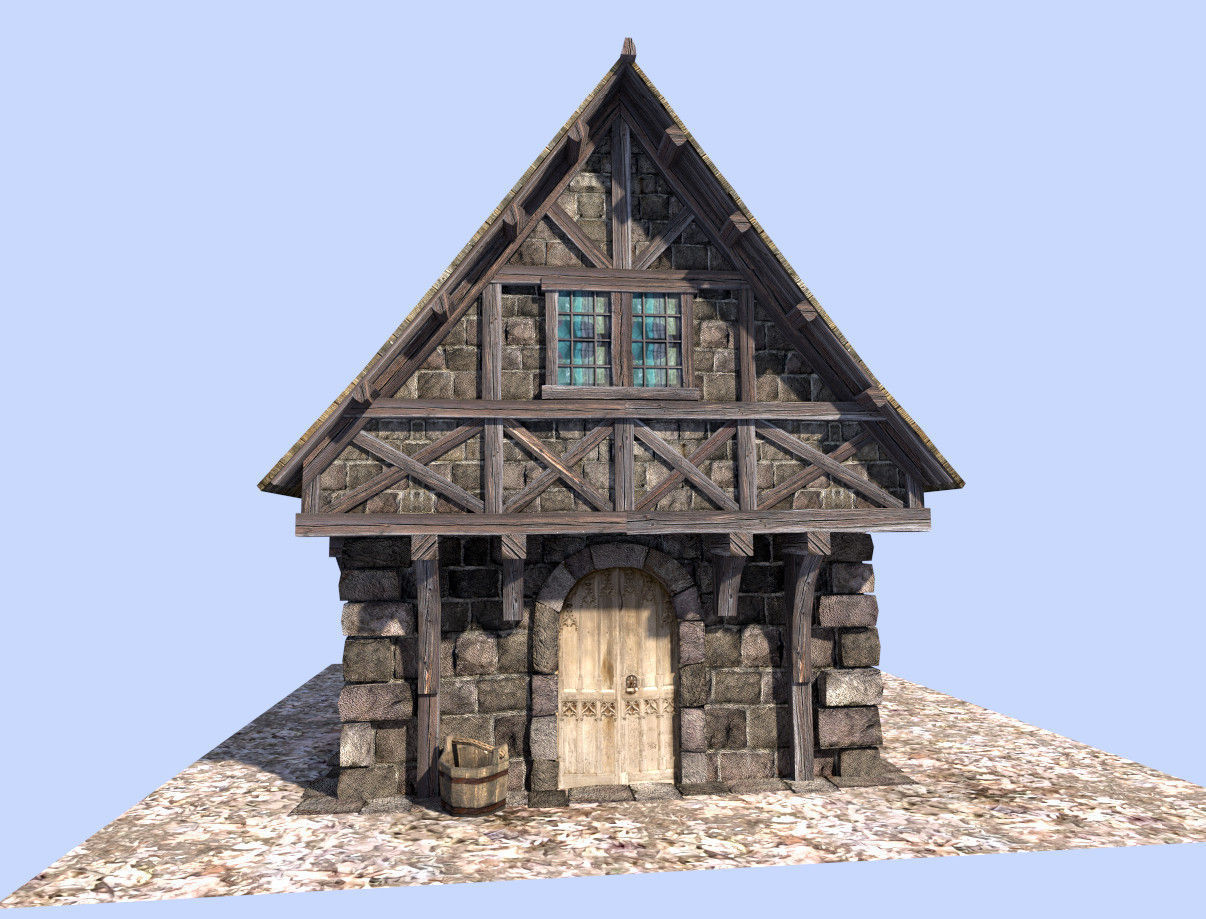 medieval style house Low-poly 3D model_2