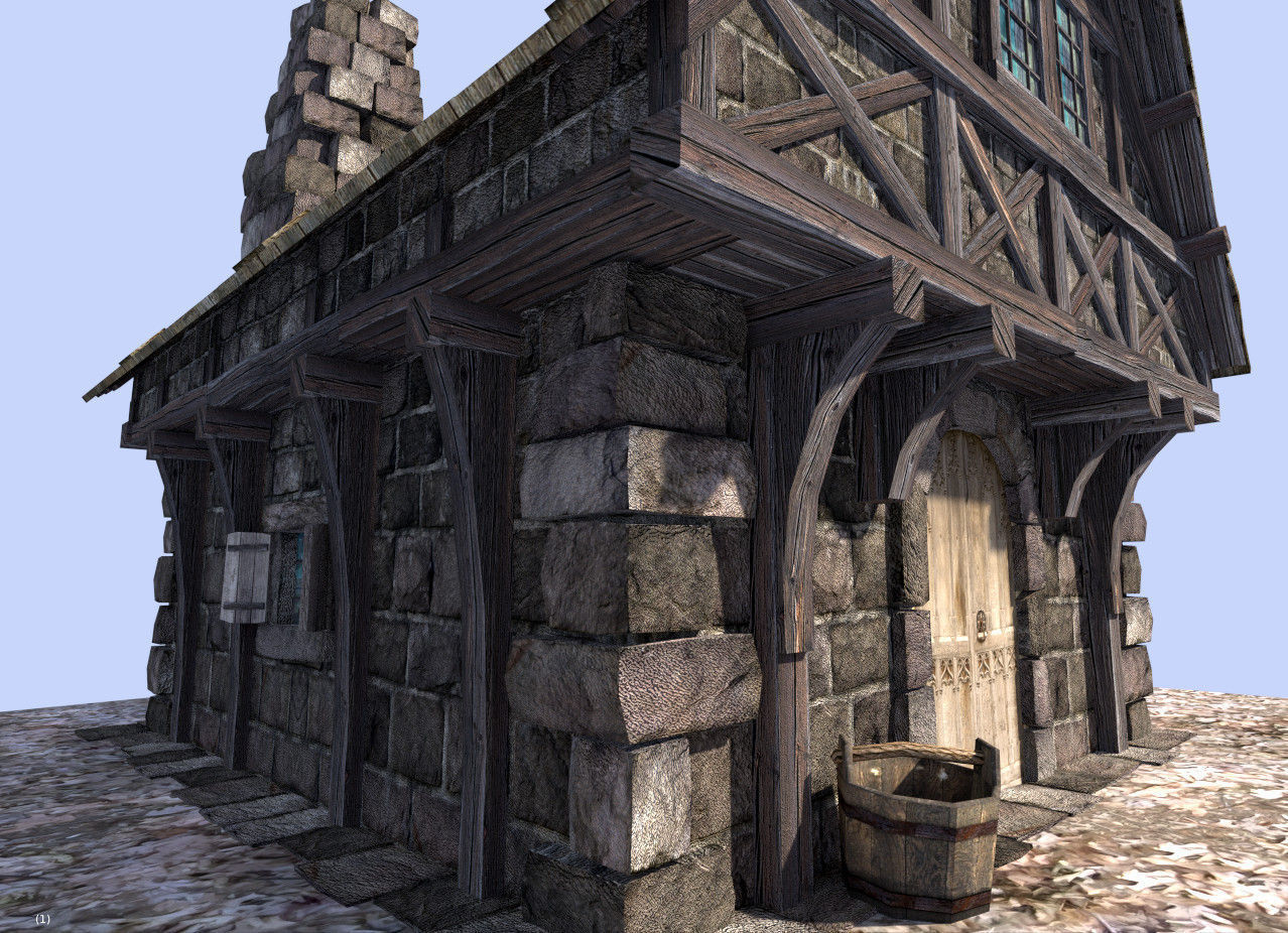medieval style house Low-poly 3D model_9