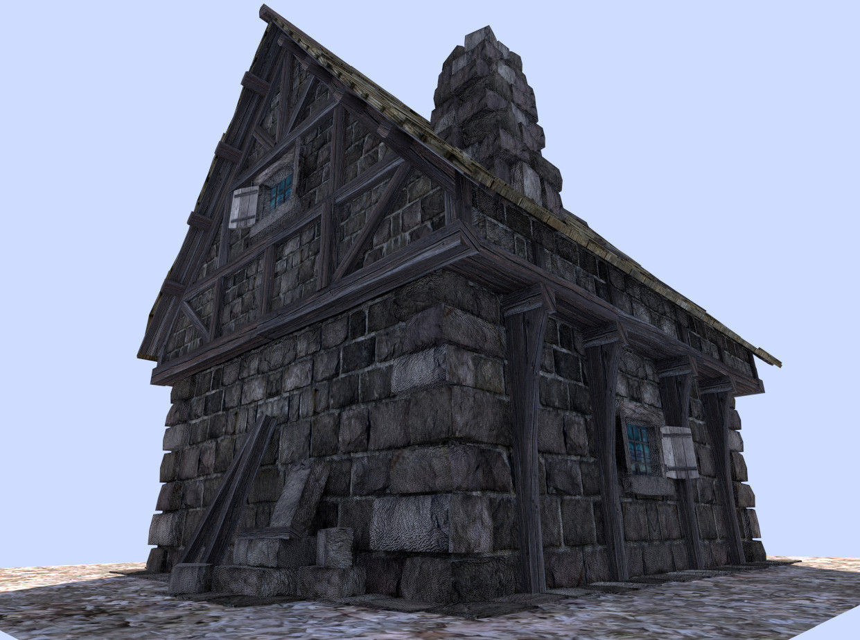 medieval style house Low-poly 3D model_6