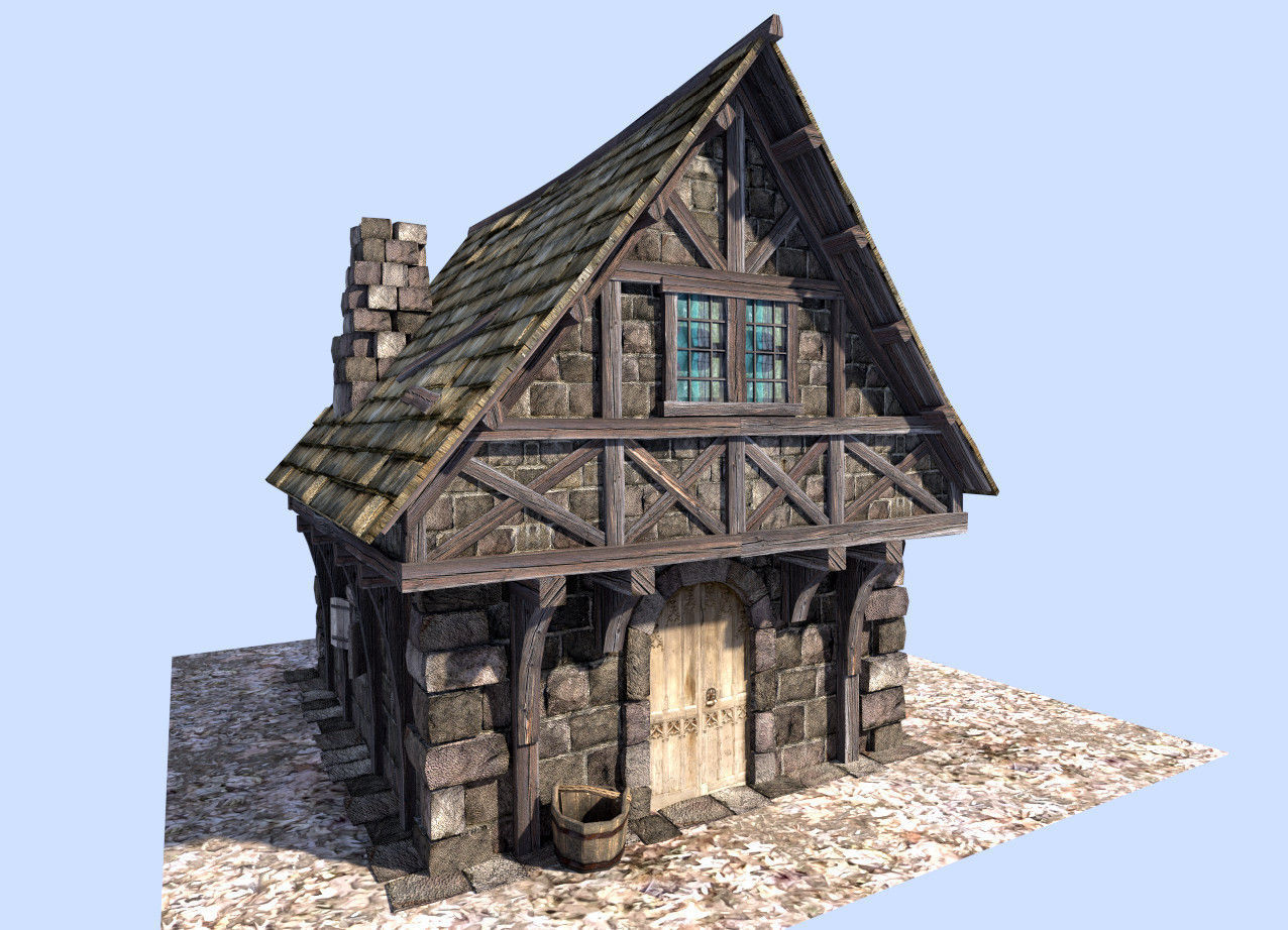 medieval style house Low-poly 3D model_3